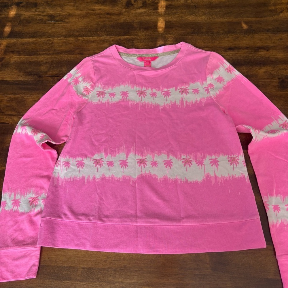Lilly Pulitzer Pink Palm Tree Long Sleeve Sweatshirt Size S